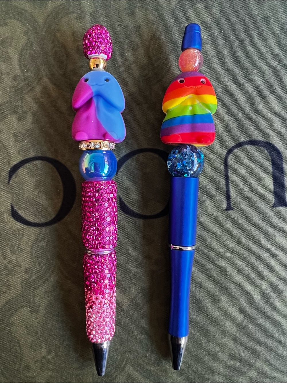 2x pens set Cute Pen - Pink blue  and Rainbow bling novelty
